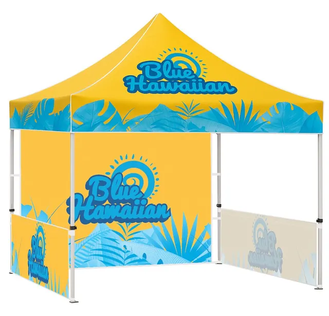Printed 10 ft canopy tent with matching back and half walls
