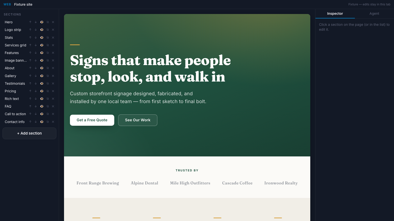 The free site builder, mid-design